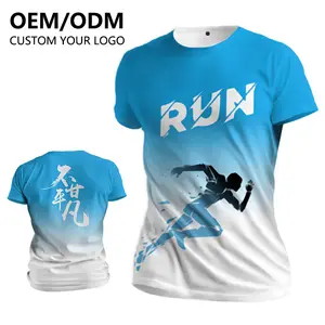 Camiseta com logotipo para esportes, camiseta esportiva de secagem rápida e personalizada para maratona, corrida, 100% poliéster