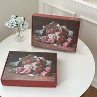 Caja de Cartón Corrugado Plegable con Borde Rojo, Diseño de Avión con Rosas en Pintura al Óleo Vintage, para Envíos, Cosméticos, Joyería, Regalos