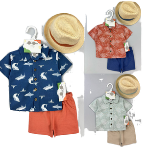 ชุดแรกชุดเสื้อผ้าลำลอง3ชิ้นสำหรับเด็กผู้ชายชุดเสื้อผ้าฝ้าย + <span class=keywords><strong>หมวก</strong></span>ถักนิตติ้งพร้อมกระดุมที่ปิด - Product Image 1