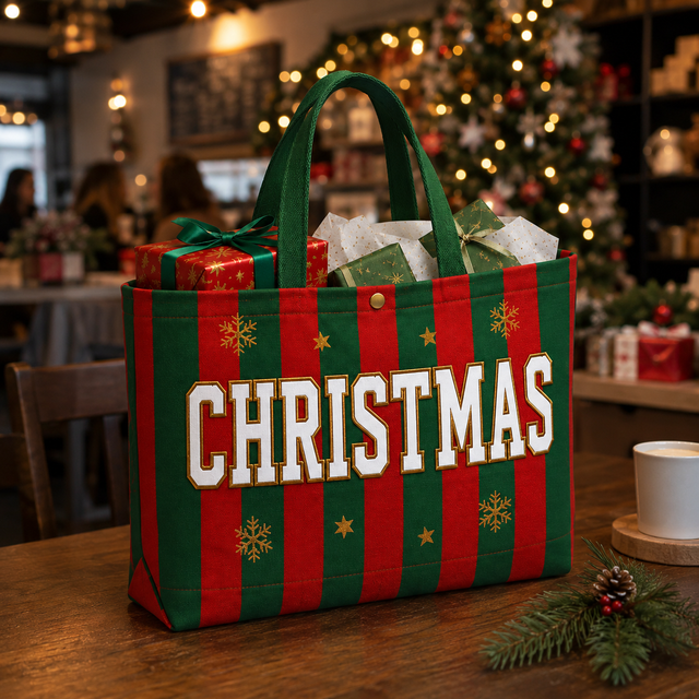 Custom Christmas Canvas Tote Bags with Logo Bulk Wholesale Cotton Shopping Bags for Holiday Retail Promotions Gifts and Events