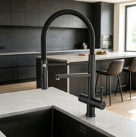 Robinet de cuisine moderne noir mat 5 voies avec douchette extractible 5 en 1, robinet distributeur d'eau pétillante et de soda