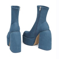2024 hiver tendances de la mode et Designer Style Denim fermeture éclair talon épais chose bottes hautes pour femmes chaussures