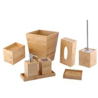 Ensemble d'accessoires de salle de bain en bambou de luxe, 3 pièces, naturel, écologique, support rectangulaire, distributeur de savon, porte-brosse à dents, porte-savon