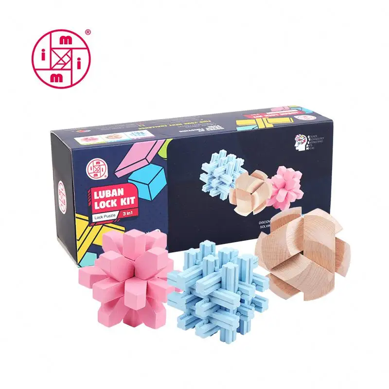 BSCI Fabrik 3 teile/satz Pädagogische Erwachsene Kinder Spielzeug Brain Teaser 3D Holz Spielzeug Interlocking Luban Lock Puzzle Spiel