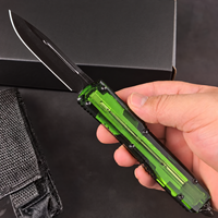 Couteau pliant de précision CNC en acier D2 UT85, manche en aluminium et acrylique, couteau de poche vert transparent, outil de survie EDC, coffret cadeau