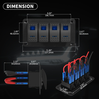 Panel de interruptor basculante de aluminio de 4 bandas, Panel de interruptor basculante Precableado de 5 pines con encendido/apagado, Panel de interruptor retroiluminado azul para coche, barco, RV