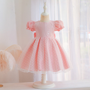 Robe de premier anniversaire pour fille, jupe tutu en dentelle violette, coupe trapèze, col rond, en coton et tulle 986 - Product Image 2