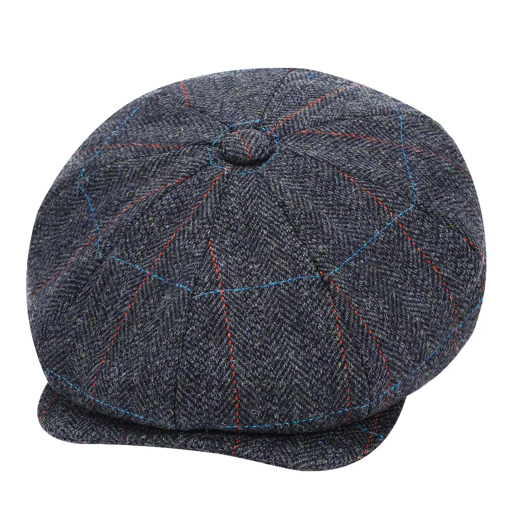 Offre Spéciale Design de mode classique 8 panneaux casquette 100% laine béret 8 pièces casquettes chapeau pour hommes