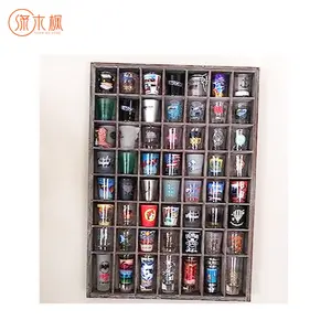 Rustic Wood Glasses Display Case 56 Compartments Wall Mount Pint Glass Shadow Box Collection Freestanding Cabinet Display Case
