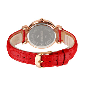 Good Fortune Women's Quartz Watch Red Leather Band Rose Gold Case Diamond Flower Dial Analog 30M Waterproof - Product Image 3