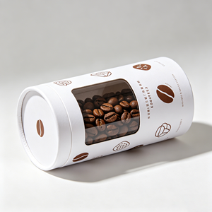 Boîte cylindrique en carton robuste avec fenêtre transparente pour emballage de marque, personnalisable OEM pour grains de café. - Product Image 2