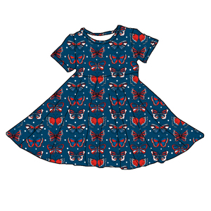 Abito Estivo Personalizzato per Bambine con Patchwork per il 4 Luglio, Vestito Stampato alla Moda per Bambini, Abiti in Tulle Rosso - Product Image 3