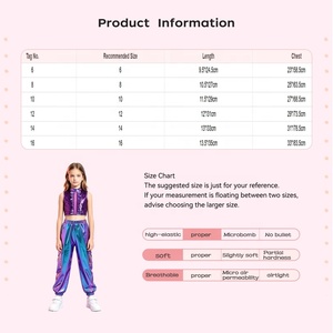 6-16 Kids Girls Stage Show Jazz Dance Outfit Hip-Hop <b>Sequin</b> Metallic Crop <b>Top</b> With Pants Competitions Contemporary Dance Costume - Product Image 6
