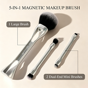 สินค้ามาใหม่ แปรงแต่งหน้าแบบแม่เหล็กถอดได้ 3-in-1 ขนแปรงใยสังเคราะห์นุ่ม หัวแปรงสองด้าน พกพาสะดวก ใช้ได้ทั้งใบหน้าและดวงตา อุปกรณ์แต่งหน้าเพื่อความงาม - Product Image 1