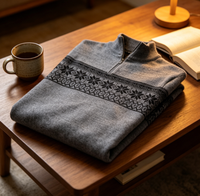 Pull tricoté jacquard 100 % coton pour homme, col montant, manches longues, anti-rétrécissement, anti-boulochage, anti-plis, chaud pour l'hiver