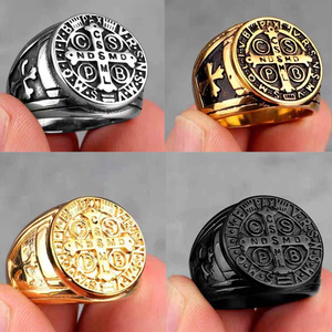 Anello da Uomo <span class=keywords><strong>San</strong></span> Benedetto in Acciaio Inossidabile, Anello Sigillo Robusto e Resistente, Anello di Protezione con Croce Romana Cattolica - Product Image 2