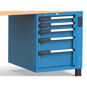 Banco de trabajo regulable Fami Master 300cm en color azul con encimera de madera, puerta y 5 cajones - Product Image 4