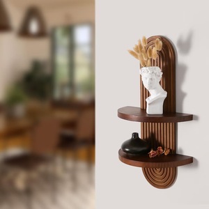 Wooden Wall <b>Shelf</b> 2 Tier Floating Storage <b>Rack</b> For Bedroom Decorative Plant Display Wall Mounted Type - Product Image 1