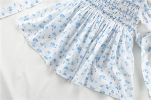 Vestidos de Verano para Niñas con Estampado Floral, Vestido Tipo Frock Azul Cielo, Ropa Infantil Casual Vintage al por Mayor, B114313 - Product Image 5