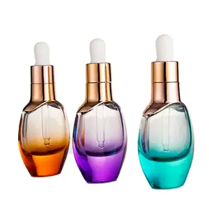 Contenedor de cosméticos de lujo, botella elíptica ovalada transparente de 30ml con cuentagotas de aceite esencial para perfume de suero