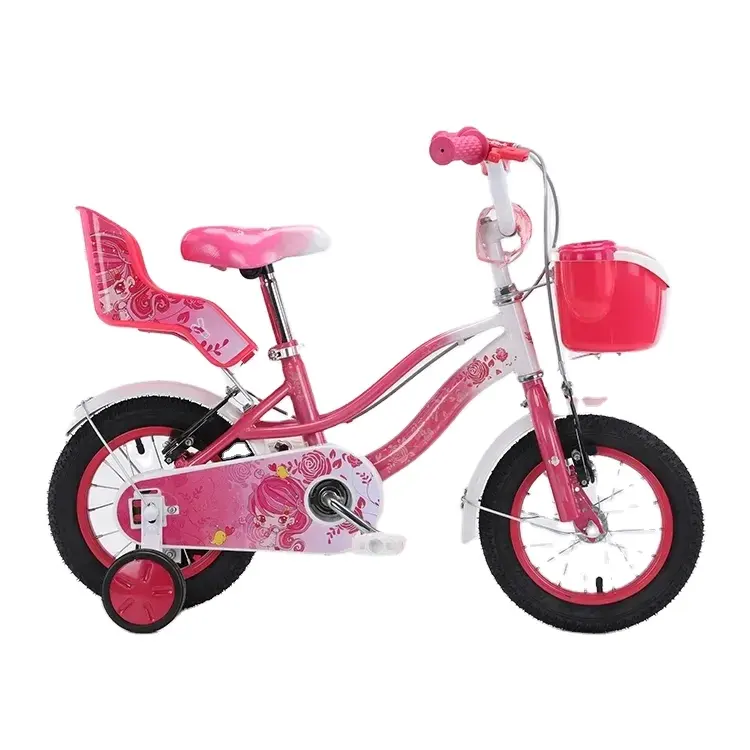 China made unique cheap price beautiful design Pink purple color girls bicycle 12 14 16 inch kids bike with doll seat