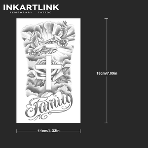 INKARTLINK Pegatina de tatuaje para el cuerpo, tatuaje temporal de papel, diseño de cruz familiar y paloma, resistente al agua, ecológico, de larga duración (15 días), a granel - Product Image 4