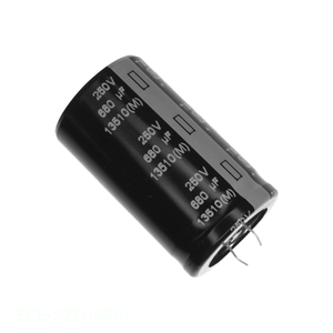 ตัวเก็บประจุแบบ Through Hole ยี่ห้อ Manufacturer Channel รุ่น 680uF CAP ALUM 680UF 20% 250V SNAP TH ECE-S2EU681U - Product Image 1