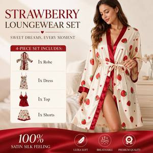 Pijamas de Mujer Personalizados de Lujo, Conjunto de 4 Piezas de Bambú, Camisón con Encaje y Bata de Dormir, Venta al Por Mayor OEM - Product Image 3
