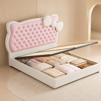Kinderbett in Rosa mit Gasdruckfeder und Aufbewahrungsfach am Fußende für Schlafzimmermöbel