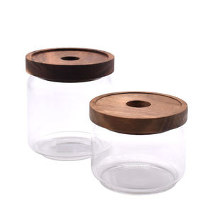 Contenedor de alimentos de alto borosilicato de 250ml, tapa de bambú, tarro de almacenamiento de vidrio hermético con tapa de madera de <span class=keywords><strong>acacia</strong></span> para Cocina - Product Image 2