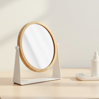 Miroir de maquillage écologique en bambou avec cadre en bois et support en métal blanc 360° °   Miroir de table rotatif