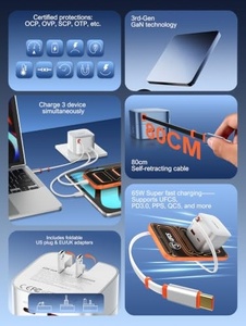 เครื่องชาร์จแบบพับเก็บได้เร็ว 33W พร้อมสายเคเบิล Type-C อะแดปเตอร์ชาร์จอเนกประสงค์ออลอินวัน 100-240V - Product Image 3