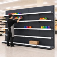 Étagère gondole 5 niveaux 4 baies simple face en métal gris foncé pour supermarché avec porte-étiquettes de prix pour magasin de détail