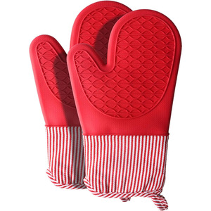 Gants en silicone de haute qualité mitaines de <span class=keywords><strong>four</strong></span> rayées rouges 2 fils RTS épais ustensiles de cuisson professionnels mitaines de <span class=keywords><strong>four</strong></span> résistantes à la chaleur - Product Image 3