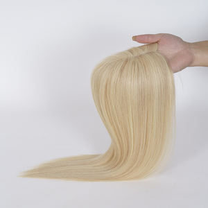 พร้อมส่งท็อปเปอร์ผมแท้สีบลอนด์แพลตตินั่มแบบยุโรป  ฐานโมโน 5x5  พร้อมเคลือบ PU  ท็อปเปอร์ผมโมโนสีบลอนด์สำหรับผู้หญิง - Product Image 6