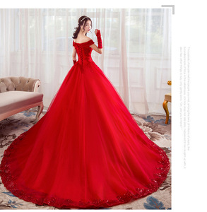 Thuyền Cổ Baju Pengantin Truyền Thống Trung Quốc Nô Lệ Dài Đuôi Đỏ Trung Quốc Váy Cưới - Product Image 4