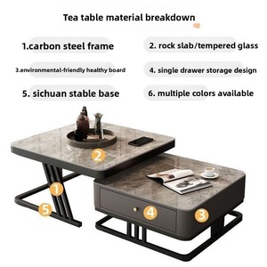Tavolino da Caffè Multifunzionale in Stile Italiano Moderno con Cassetto Portaoggetti, Piano in Vetro, Pietra Sinterizzata e Struttura in Metallo per Soggiorno - Product Image 4