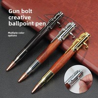 Pena Pistol Bolt Action Bentuk Peluru Kaliber 30, Klip Senapan, Ukiran Logo, Laras Kayu Rosewood Ebony Asli, Bolt Kuningan, Pena Revolver
