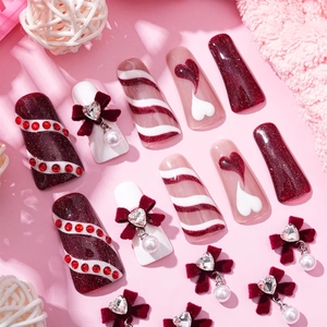 <span class=keywords><strong>Uñas</strong></span> Postizas de Prensa con Diseño de Corazón Fantasma Rosa <span class=keywords><strong>y</strong></span> Negro, <span class=keywords><strong>Uñas</strong></span> Francesas Simples <span class=keywords><strong>Blancas</strong></span> Completamente Terminadas, <span class=keywords><strong>Uñas</strong></span> Artificiales de Longitud Media - Product Image 6