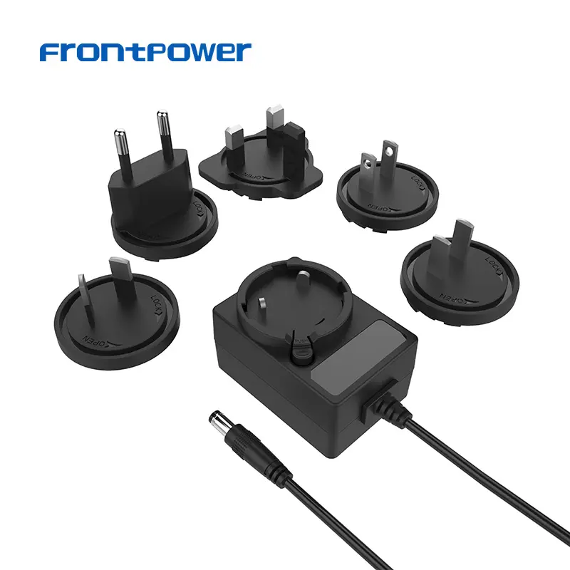Frontpower 12w switchable plug power adapter 5v 3a interchangeable plug power supply With 2.1 X 5.5mm 2.5X5.5mm Center Positive