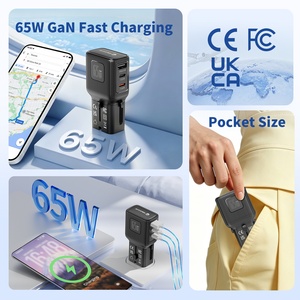 Wontravel 3 Ports Worldwide Nano <b>Universal</b> Travel <b>Adapter</b> 65W Fast Charge with 2 Simultaneous Ports - Product Image 2