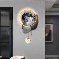 Horloge murale numérique LED de luxe nordique, motif ciel étoilé et pleine lune, cadre néon incurvé, calendrier perpétuel, température