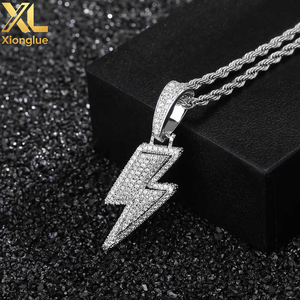 European American <b>Cross</b>-border Hip-hop Lightning Pendant Zircon Copper Bamboo <b>Chain</b> Necklace Fashion Brand Personalized Jewelry - Product Image 4