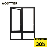 Ventana Abatible Horizontal de Aluminio AOSTTER con Arco Moderno, Perfil de Rotura Térmica, Riel Empotrado, Manija Resistente para Dormitorio