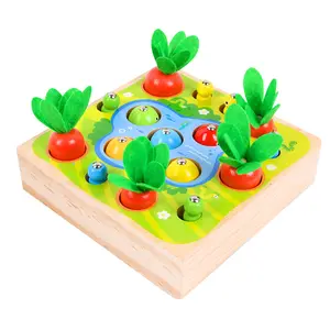 1 세 아기를위한 나무 장난감, 몬테소리 모양 크기 정렬 퍼즐 당근 수확 발달 및 낚시 장난감