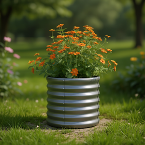 Jardinière en acier gris thermolaqué 15,7 po x 15,7 po x 14,2 po, style rustique, pour pot de fleurs d'extérieur - Product Image 2