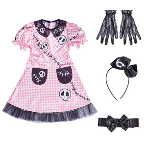 Costume d'Halloween XJHalloween avec imprimé crâne, poupée fantôme <span class=keywords><strong>mécanique</strong></span> rose à pois pour enfants - Product Image 3