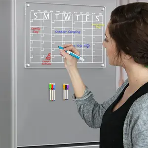 2023 benutzer definierte handgemachte Druck Clear White Board Planer Floating Generic Kalender Kühlschrank Acryl Dry Erase Wandkalender