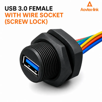 Conector USB 3.0 Hembra con Cable, Montaje en Panel con Bloqueo de Tornillo Personalizado, 5Gbps, Blindado EMI, Impermeable IP67