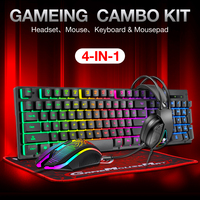 T-WOLF TF400 Ensemble Gaming Filaire 4-en-1 Portable avec Clavier, Souris, Tapis de Souris et Casque Lumière LED pour Ordinateur